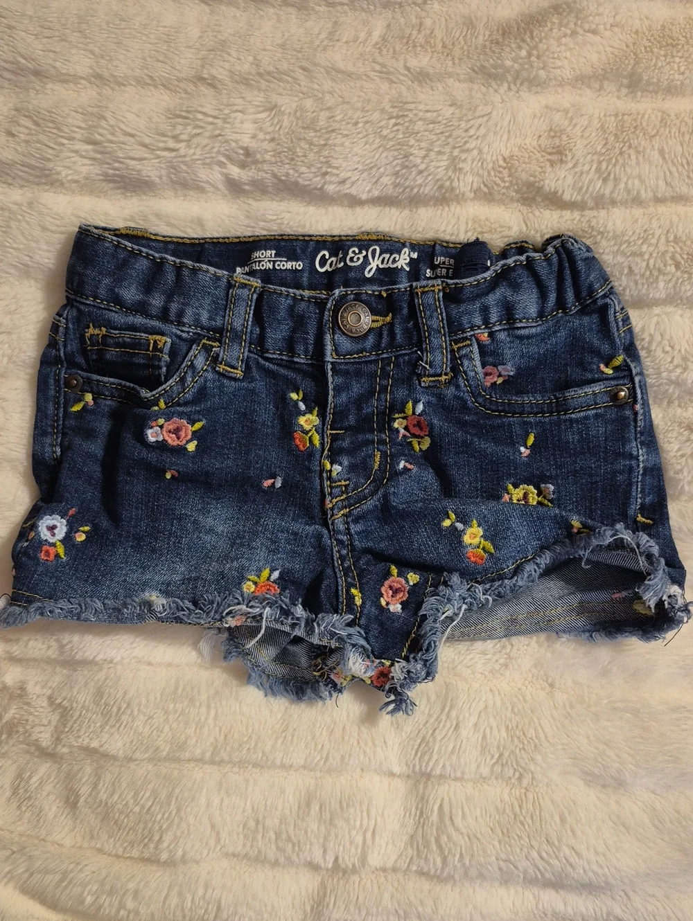 Cat & Jack Coral Ruffled Ribbed Tank Top With Match Jean Shorts.